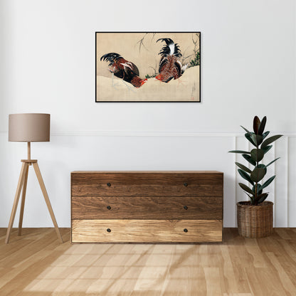 Plakat   Gamecocks, Hokusai Japoński Vintage do Salonu