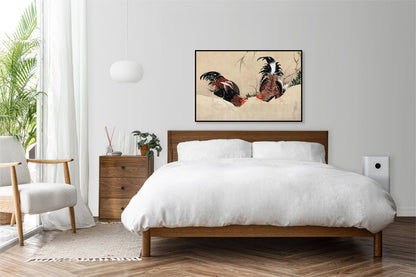 Plakat   Gamecocks, Hokusai Japoński Vintage do Salonu