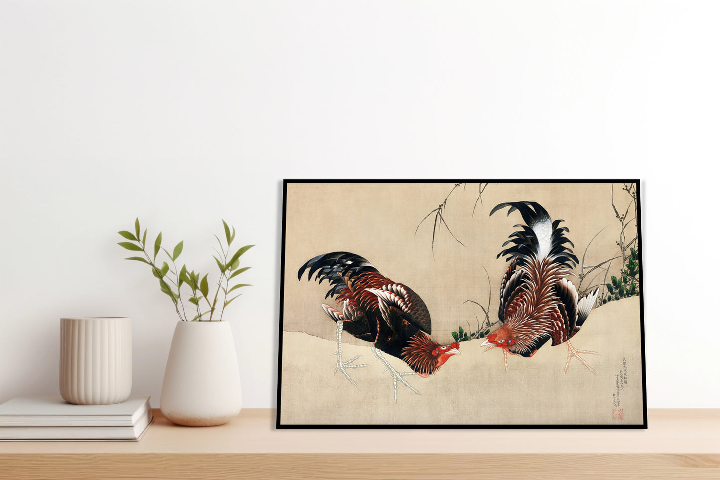 Plakat   Gamecocks, Hokusai Japoński Vintage do Salonu