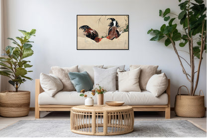Plakat   Gamecocks, Hokusai Japoński Vintage do Salonu