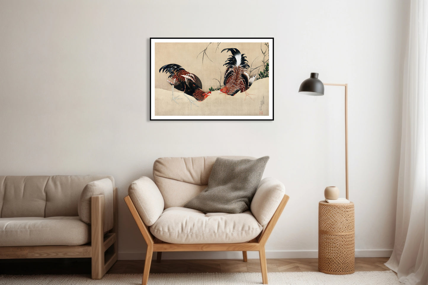 Plakat   Gamecocks, Hokusai Japoński Vintage do Salonu