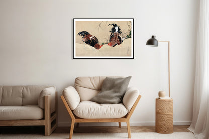 Plakat   Gamecocks, Hokusai Japoński Vintage do Salonu