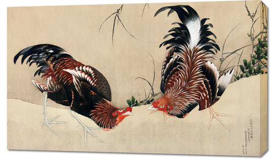 Obraz   Gamecocks, Hokusai Japoński Vintage do Salonu