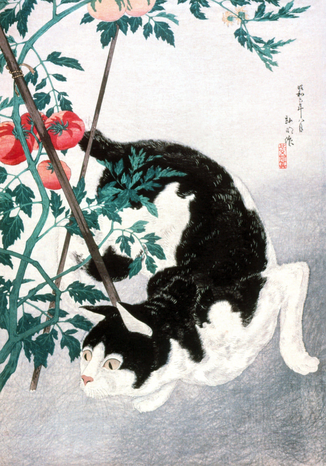 Plakat  Cat with Tomato Plant, Takahashi Japoński Vintage do Salonu