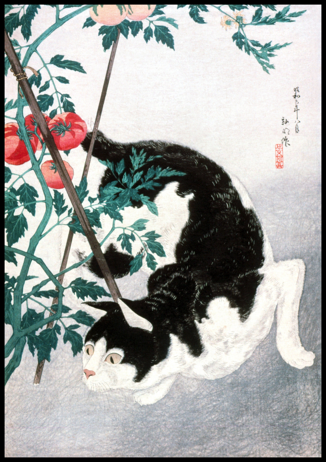Plakat  Cat with Tomato Plant, Takahashi Japoński Vintage do Salonu