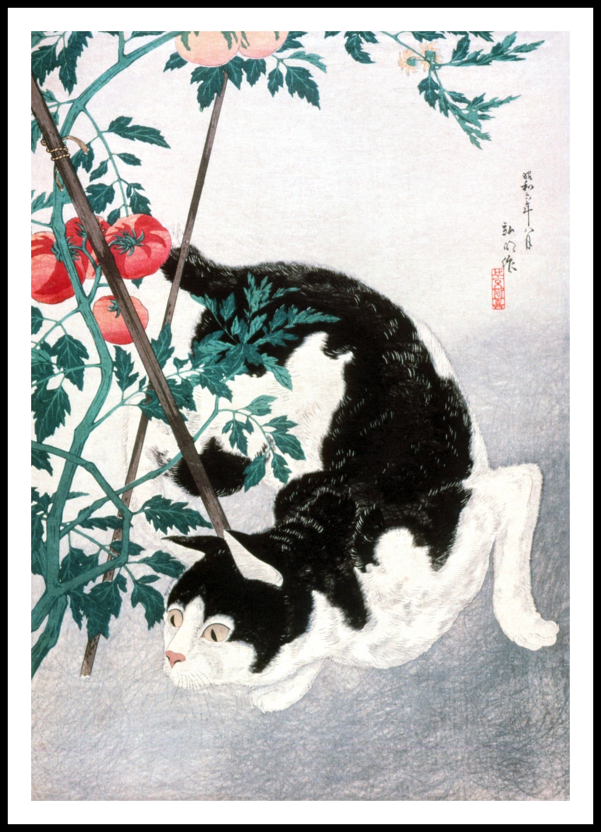 Plakat  Cat with Tomato Plant, Takahashi Japoński Vintage do Salonu