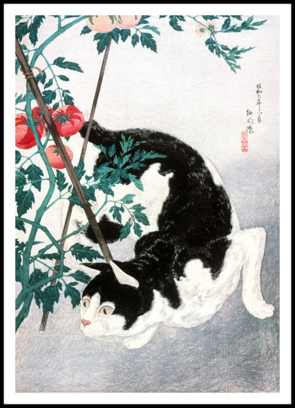 Plakat  Cat with Tomato Plant, Takahashi Japoński Vintage do Salonu