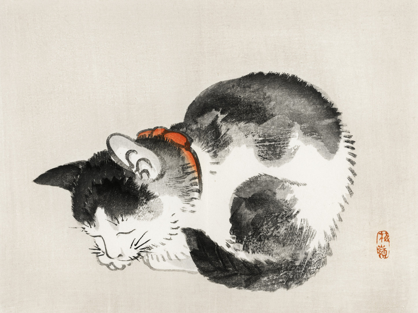 Plakat  Sleeping Cat, Bairei Japoński Vintage do Salonu