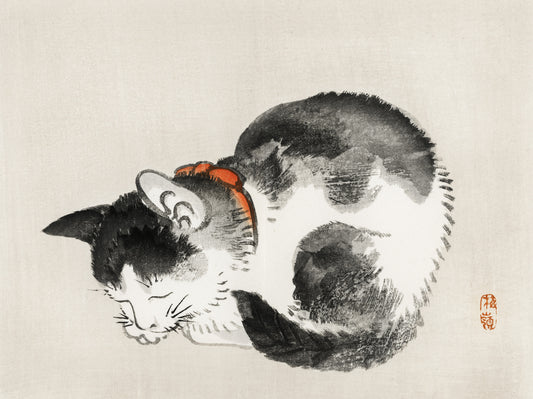Plakat  Sleeping Cat, Bairei Japoński Vintage do Salonu