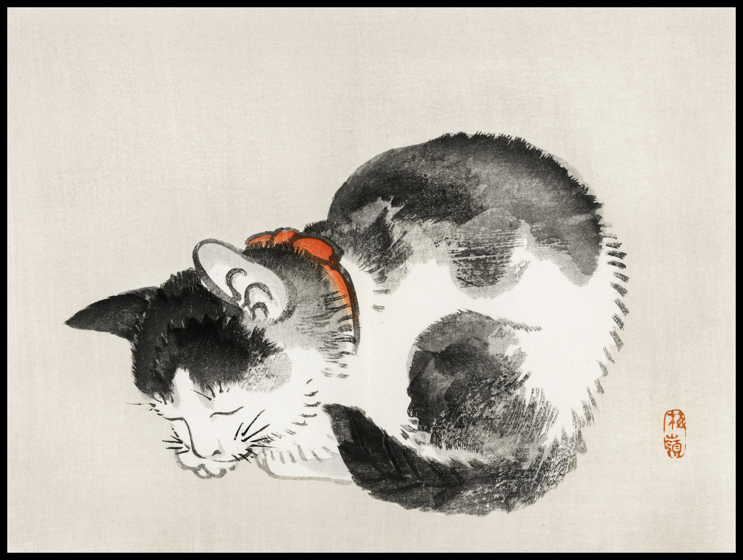 Plakat  Sleeping Cat, Bairei Japoński Vintage do Salonu