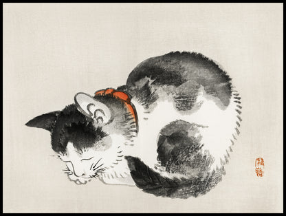 Plakat  Sleeping Cat, Bairei Japoński Vintage do Salonu
