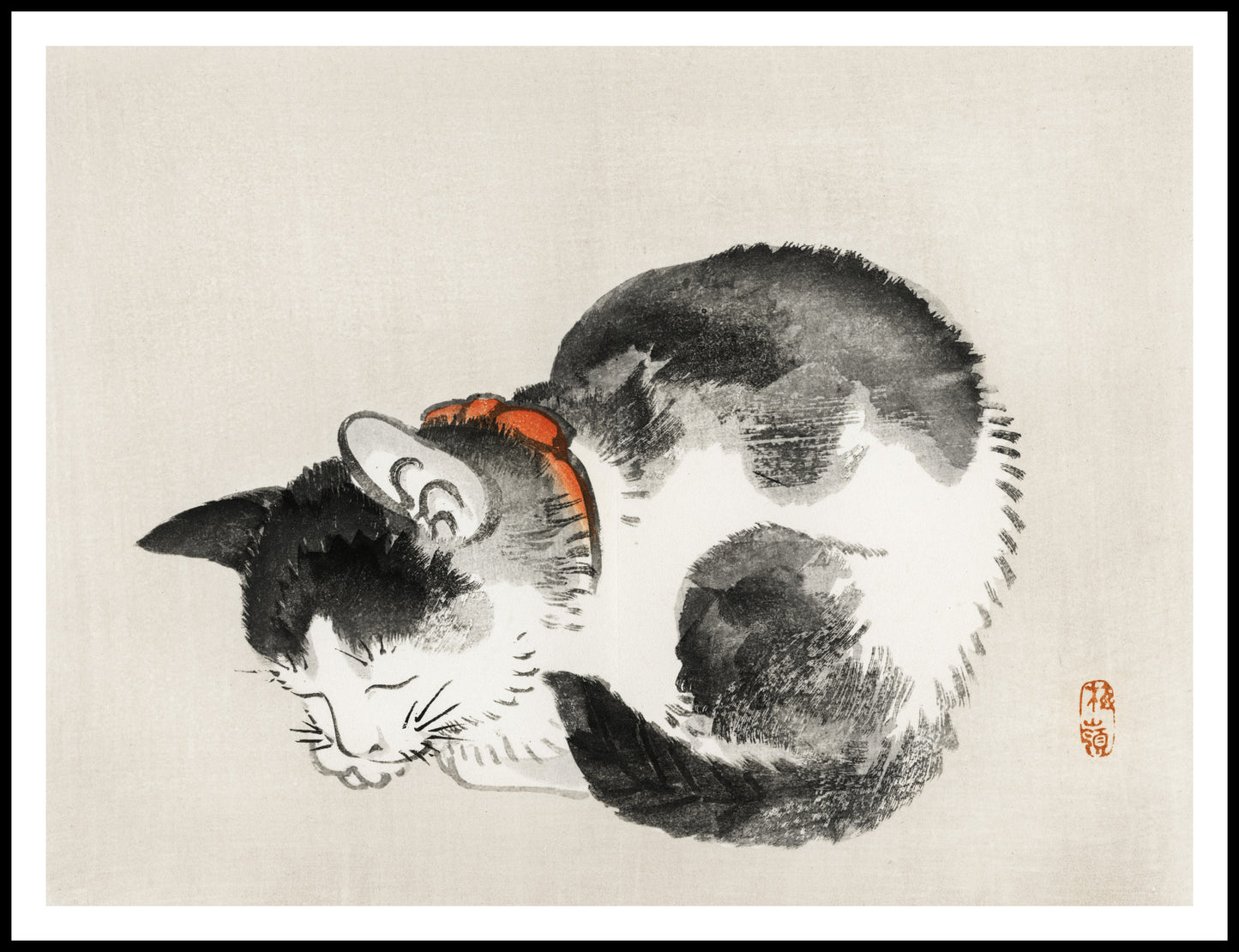 Plakat  Sleeping Cat, Bairei Japoński Vintage do Salonu