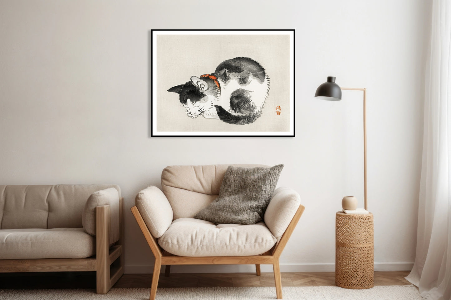 Plakat  Sleeping Cat, Bairei Japoński Vintage do Salonu