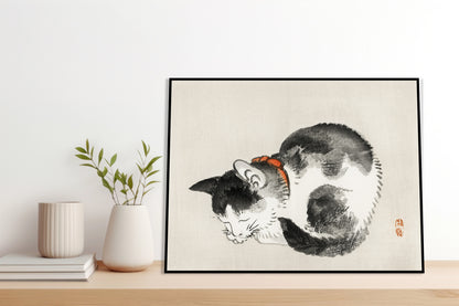 Plakat  Sleeping Cat, Bairei Japoński Vintage do Salonu