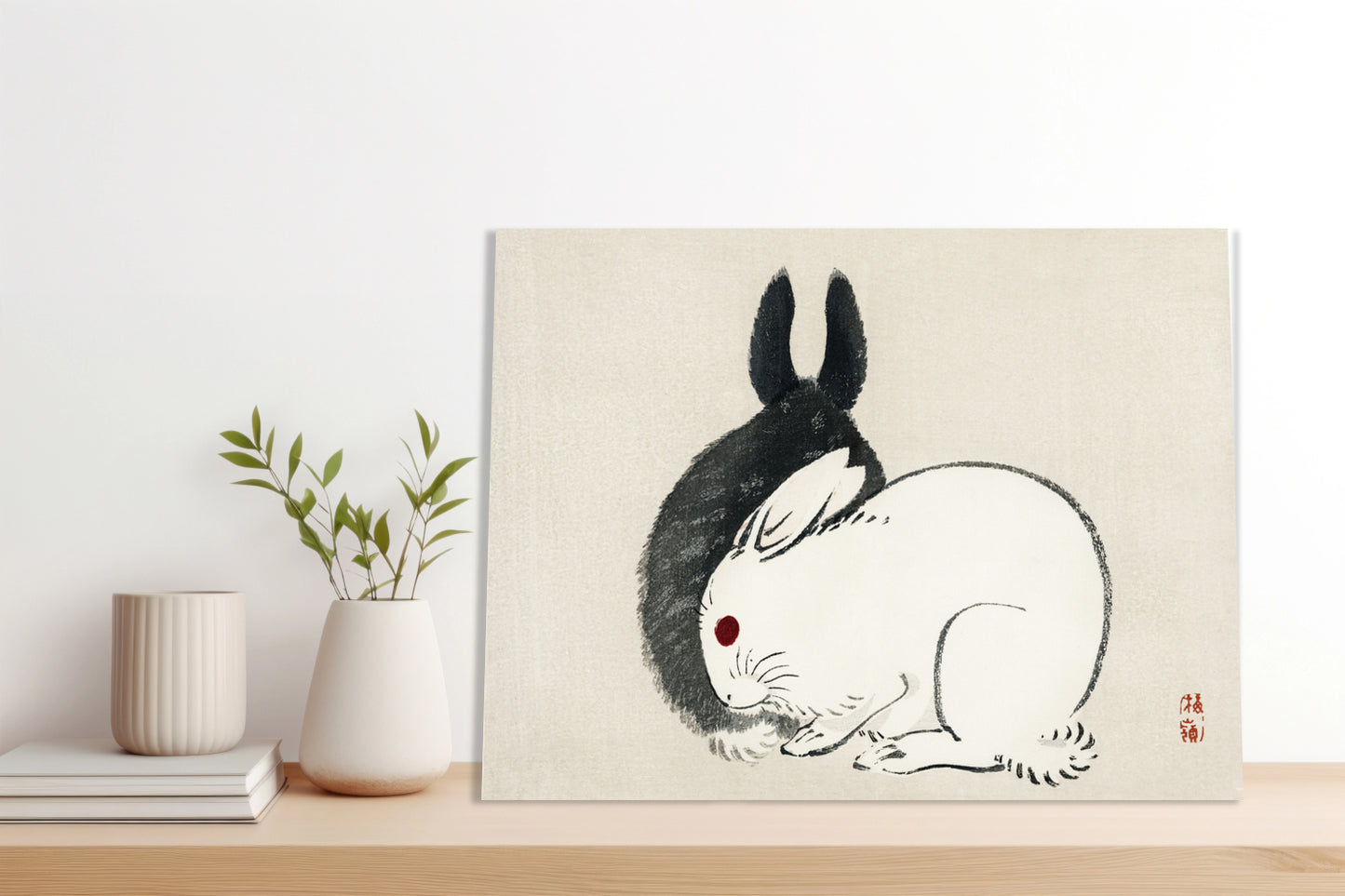 Obraz  Black and White Rabbits, Gakan Japoński Vintage do Salonu