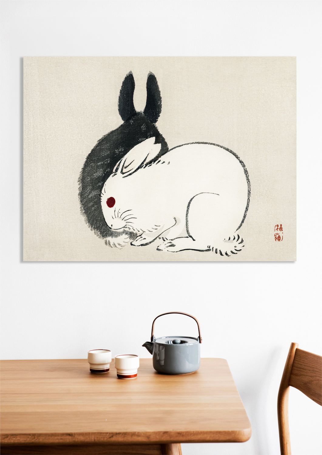 Obraz  Black and White Rabbits, Gakan Japoński Vintage do Salonu