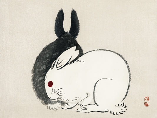 Plakat  Black and White Rabbits, Gakan Japoński Vintage do Salonu