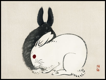 Plakat  Black and White Rabbits, Gakan Japoński Vintage do Salonu