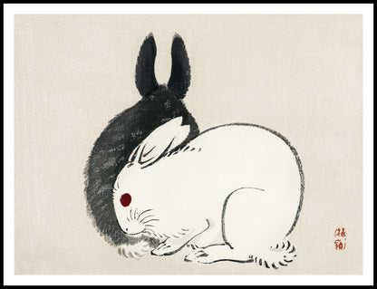 Plakat  Black and White Rabbits, Gakan Japoński Vintage do Salonu