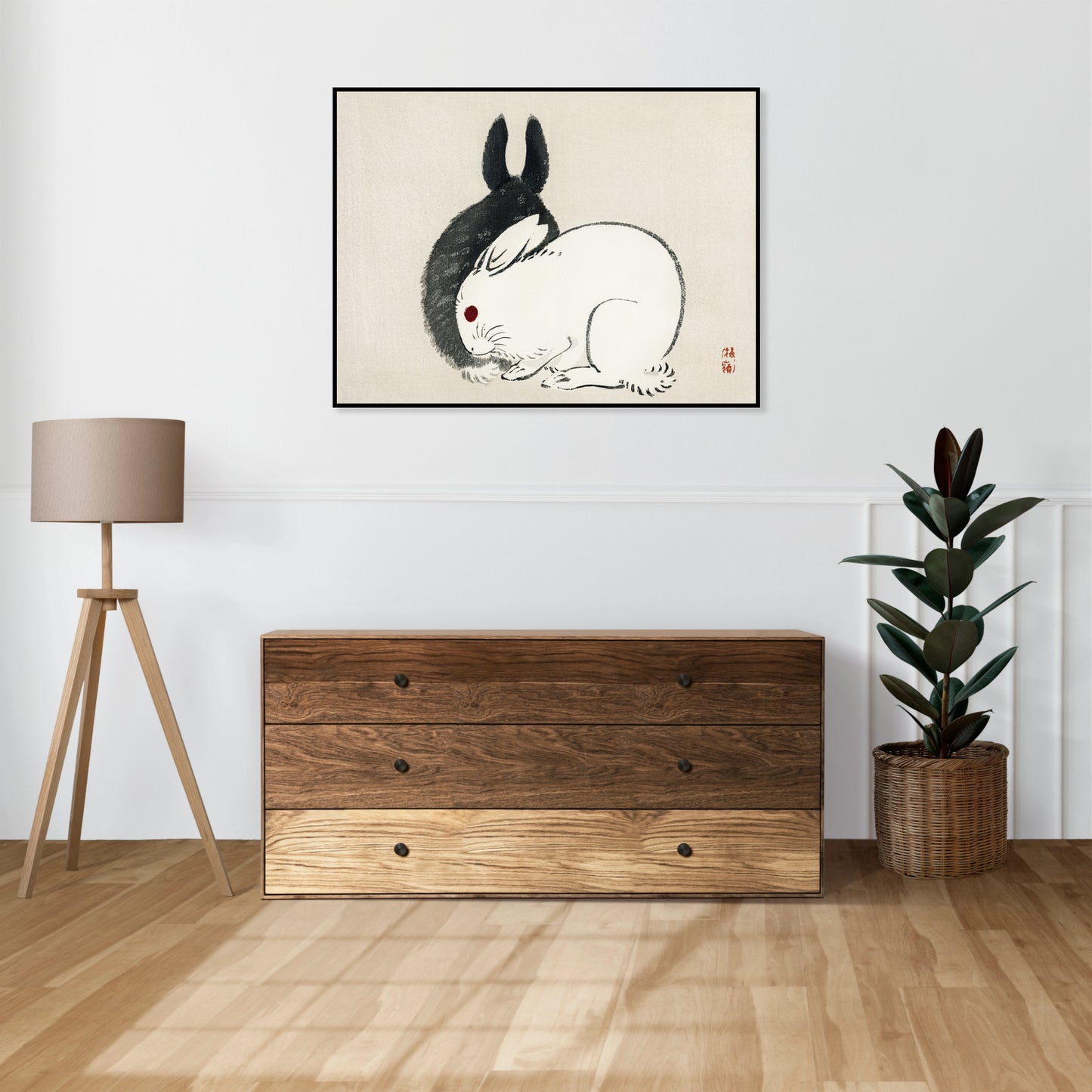Plakat  Black and White Rabbits, Gakan Japoński Vintage do Salonu