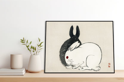 Plakat  Black and White Rabbits, Gakan Japoński Vintage do Salonu