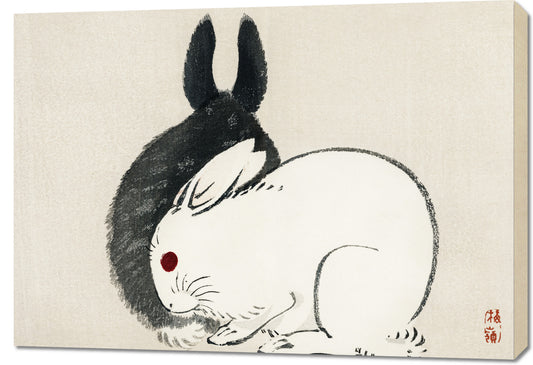 Obraz  Black and White Rabbits, Gakan Japoński Vintage do Salonu