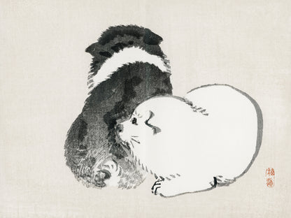Plakat  Black and White Puppies, Kōno Bairei Vintage do Salonu