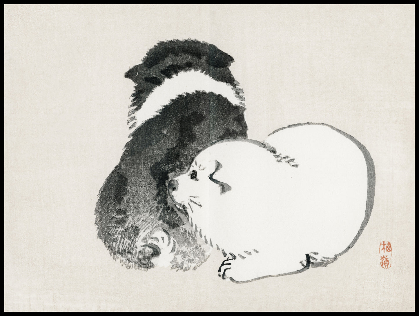 Plakat  Black and White Puppies, Kōno Bairei Vintage do Salonu