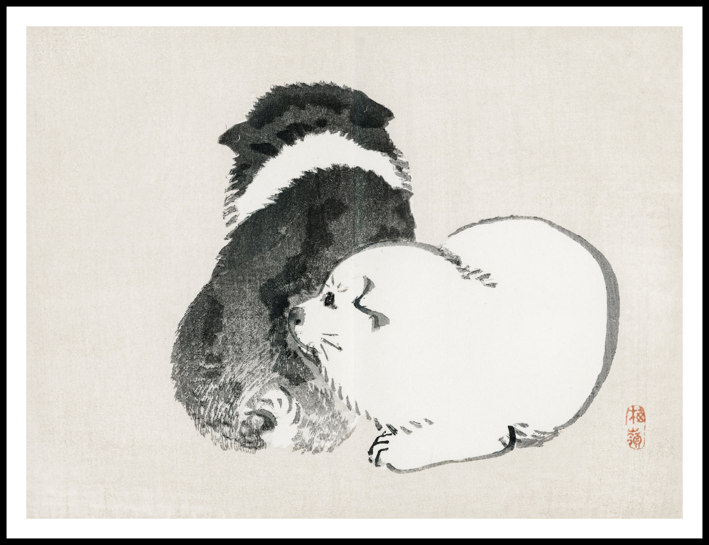 Plakat  Black and White Puppies, Kōno Bairei Vintage do Salonu