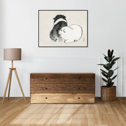 Plakat  Black and White Puppies, Kōno Bairei Vintage do Salonu