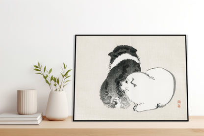 Plakat  Black and White Puppies, Kōno Bairei Vintage do Salonu