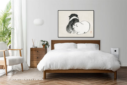 Plakat  Black and White Puppies, Kōno Bairei Vintage do Salonu