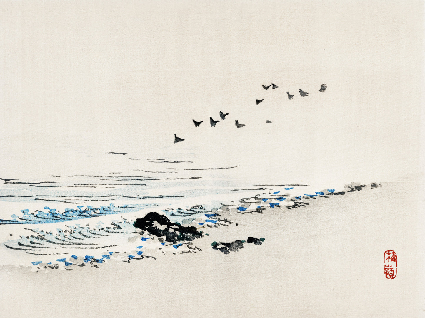 Plakat  Beach Scenery, Kōno Bairei Japoński Vintage do Salonu