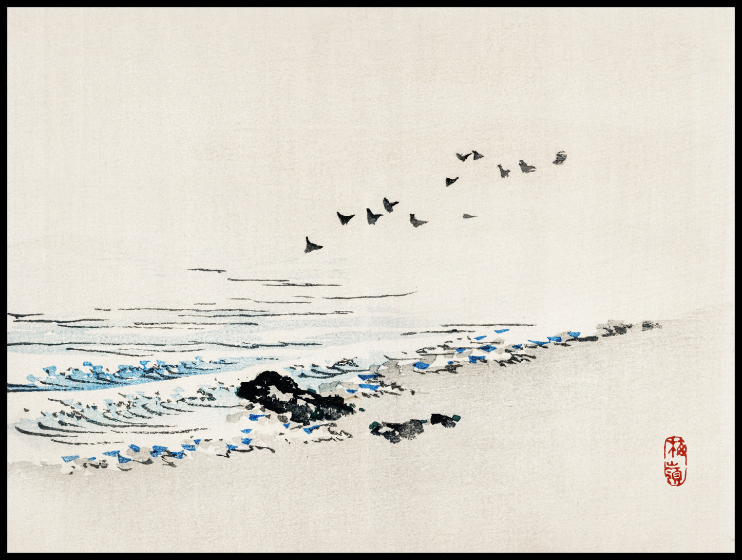 Plakat  Beach Scenery, Kōno Bairei Japoński Vintage do Salonu