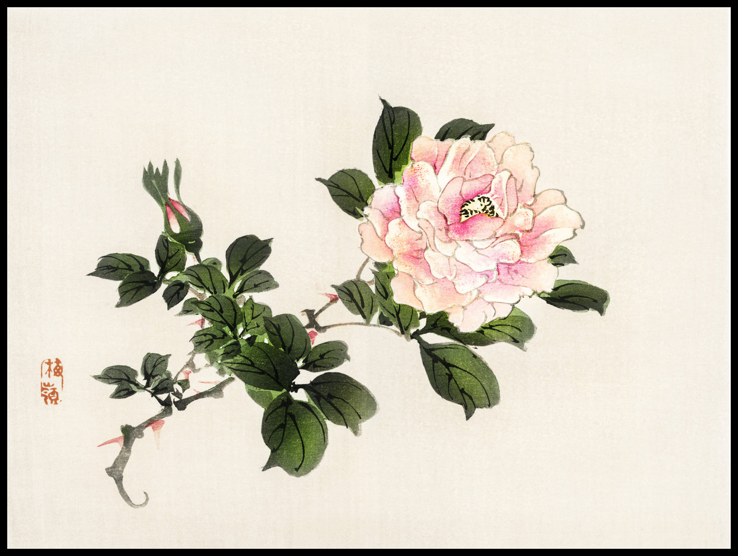 Plakat  Pink Rose 2, Kōno Bairei Japoński Vintage do Salonu