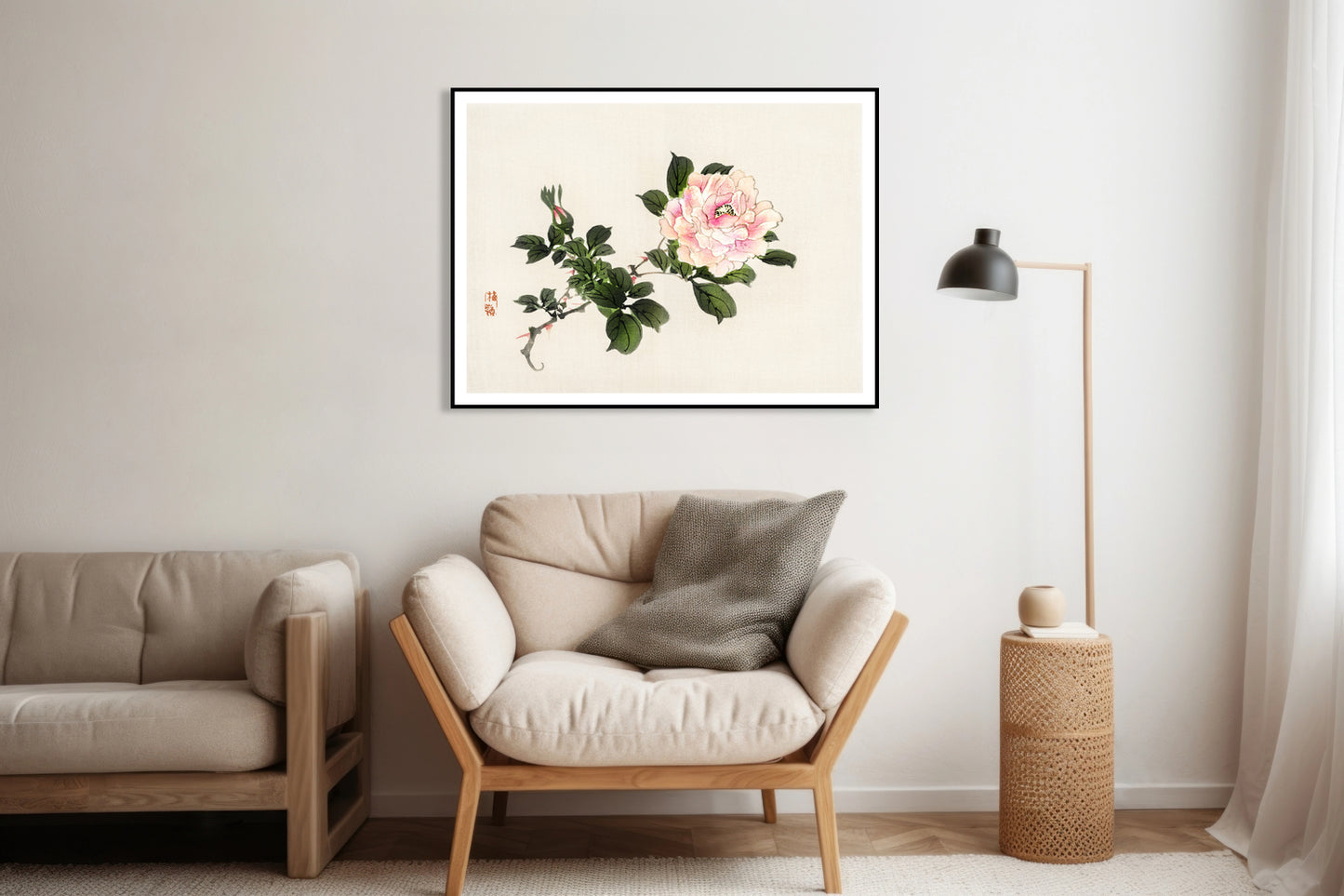 Plakat  Pink Rose 2, Kōno Bairei Japoński Vintage do Salonu