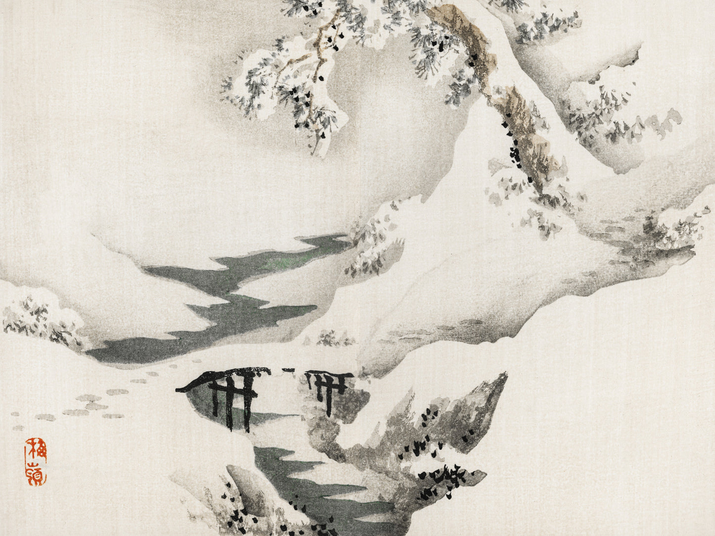 Plakat  Snowscape,  Kōno Bairei Japoński Vintage do Salonu