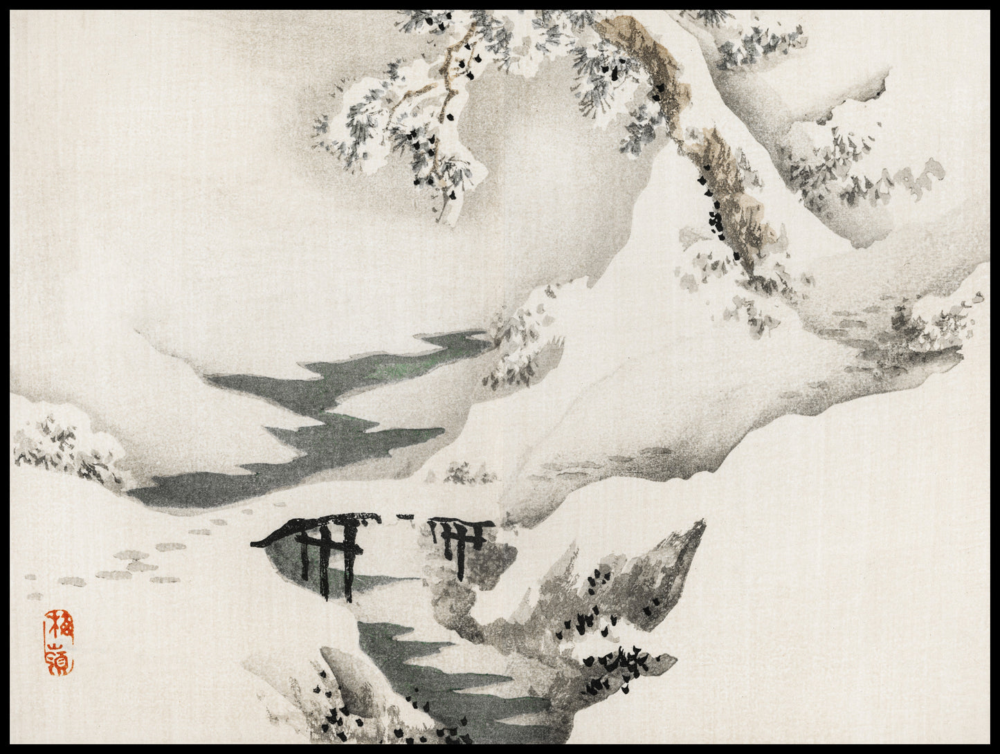 Plakat  Snowscape,  Kōno Bairei Japoński Vintage do Salonu