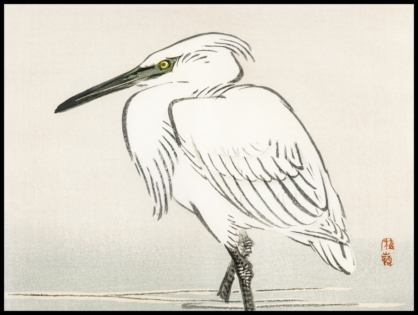 Plakat  Snowy Egret, Kōno Bairei Japoński Vintage do Salonu