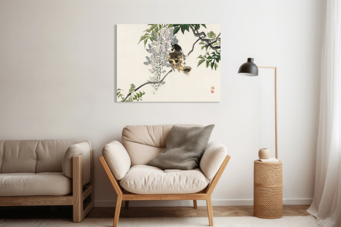 Obraz  Sparrow on a Branch, Kōno Bairei Japoński Vintage do Salonu