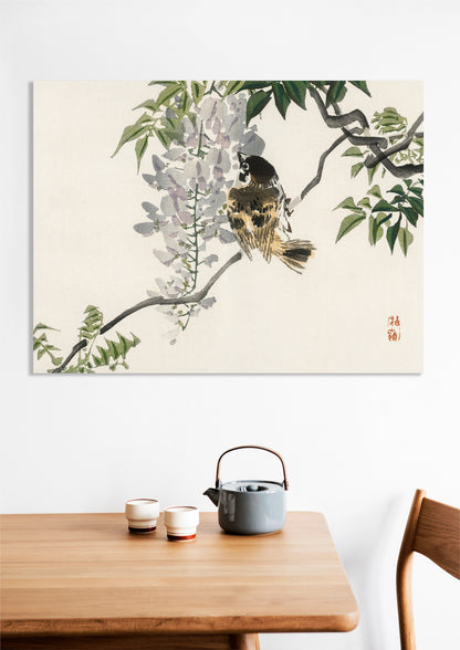 Obraz  Sparrow on a Branch, Kōno Bairei Japoński Vintage do Salonu