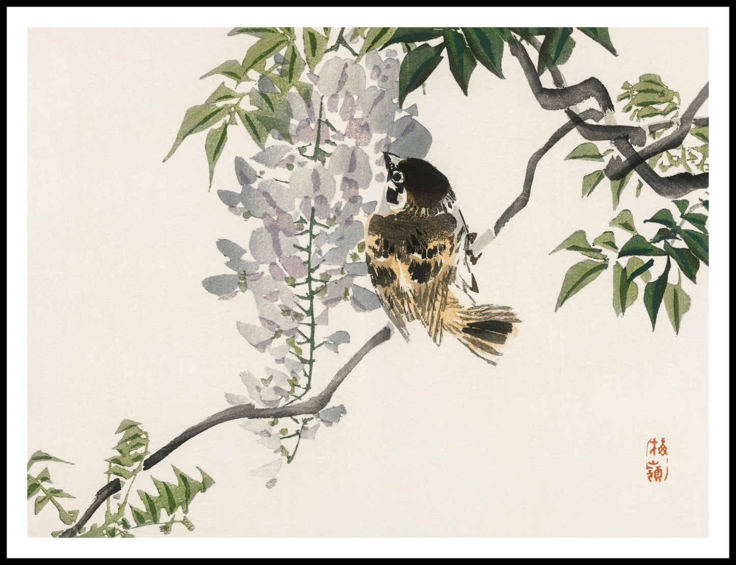 Plakat  Sparrow on a Branch, Kōno Bairei Japoński Vintage do Salonu