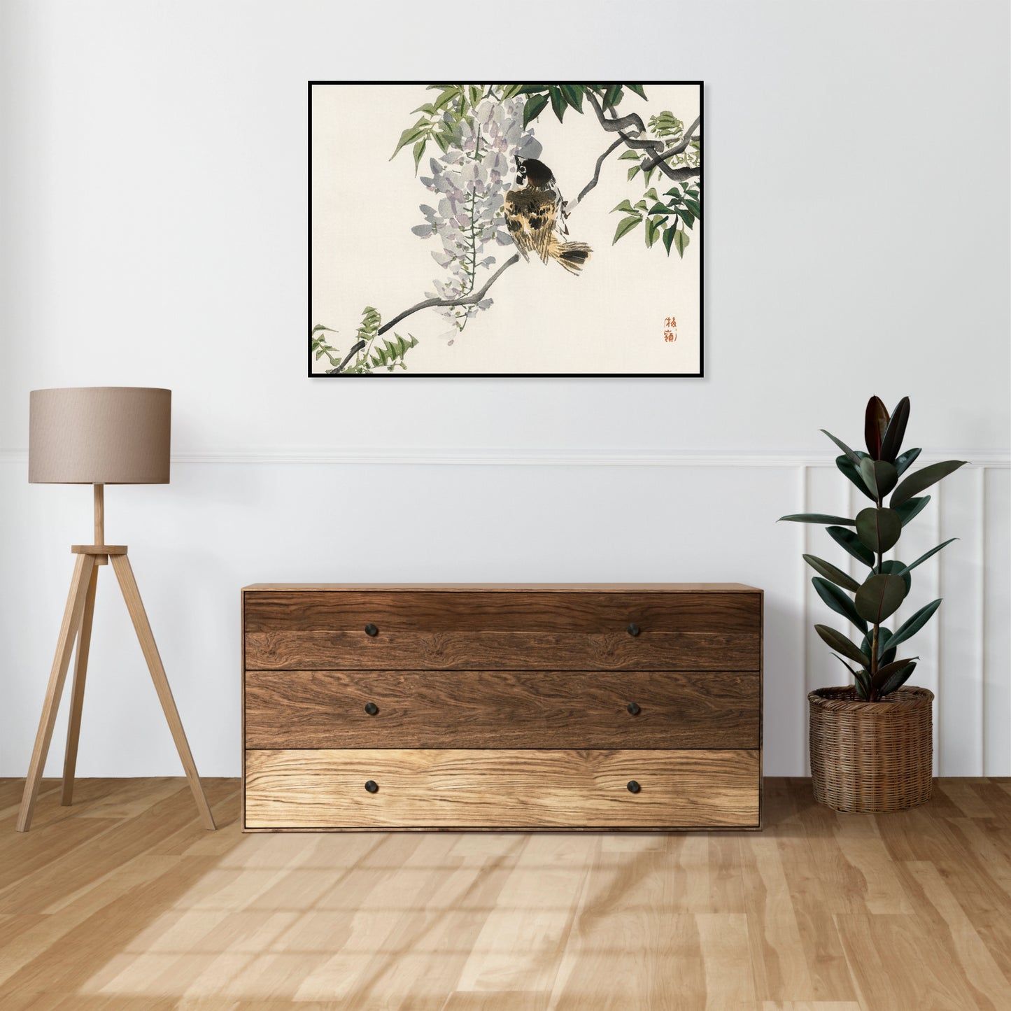 Plakat  Sparrow on a Branch, Kōno Bairei Japoński Vintage do Salonu