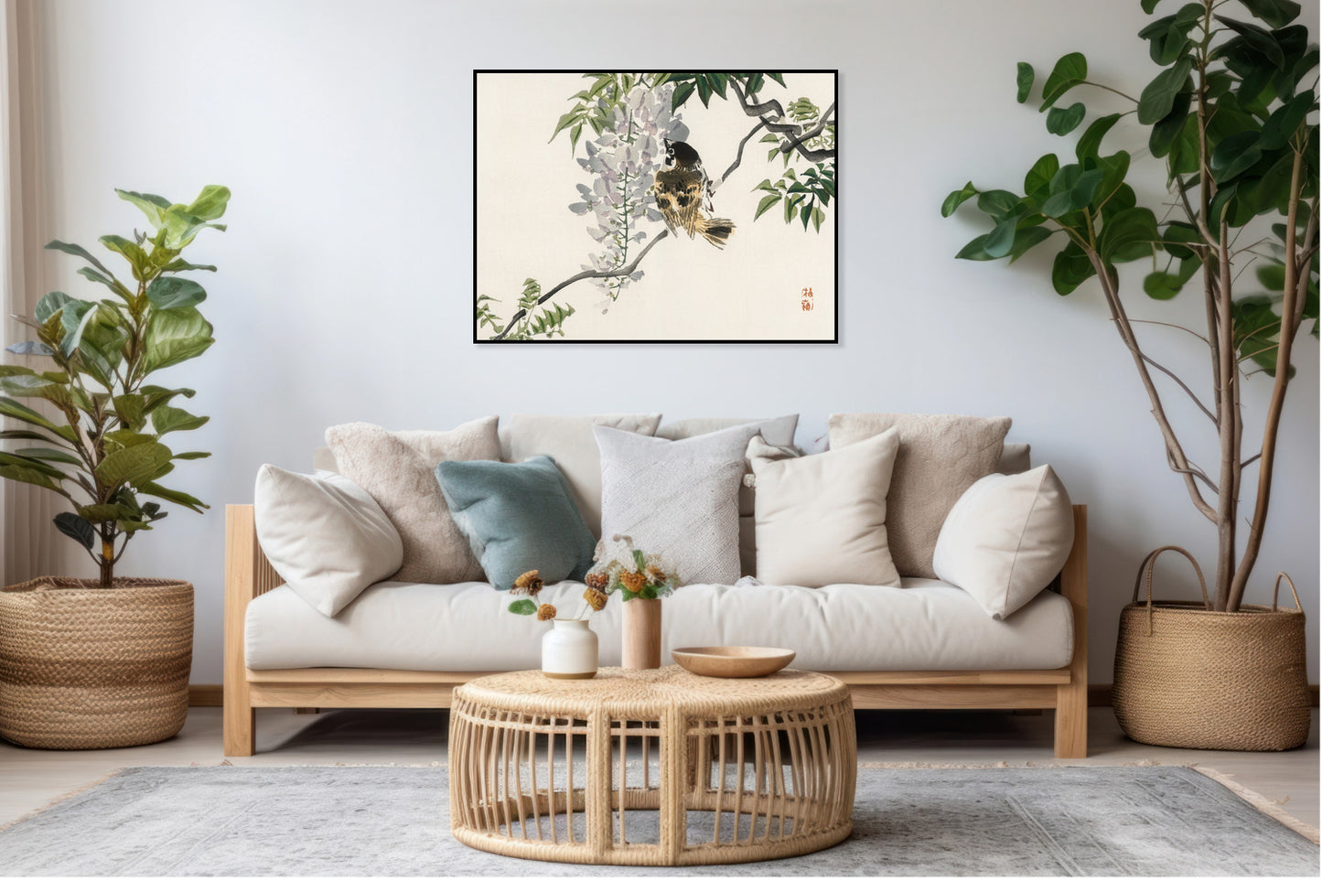 Plakat  Sparrow on a Branch, Kōno Bairei Japoński Vintage do Salonu