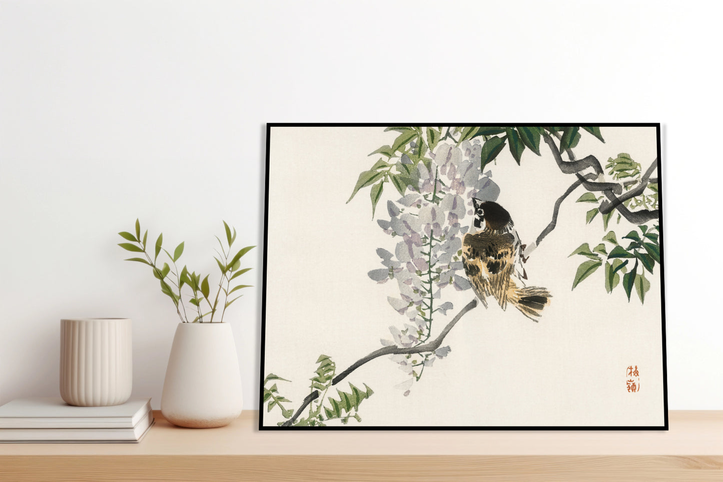 Plakat  Sparrow on a Branch, Kōno Bairei Japoński Vintage do Salonu