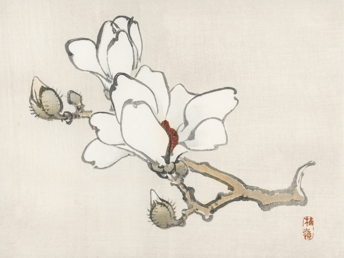 Plakat  Magnolia, Kōno Bairei Japoński Vintage do Salonu