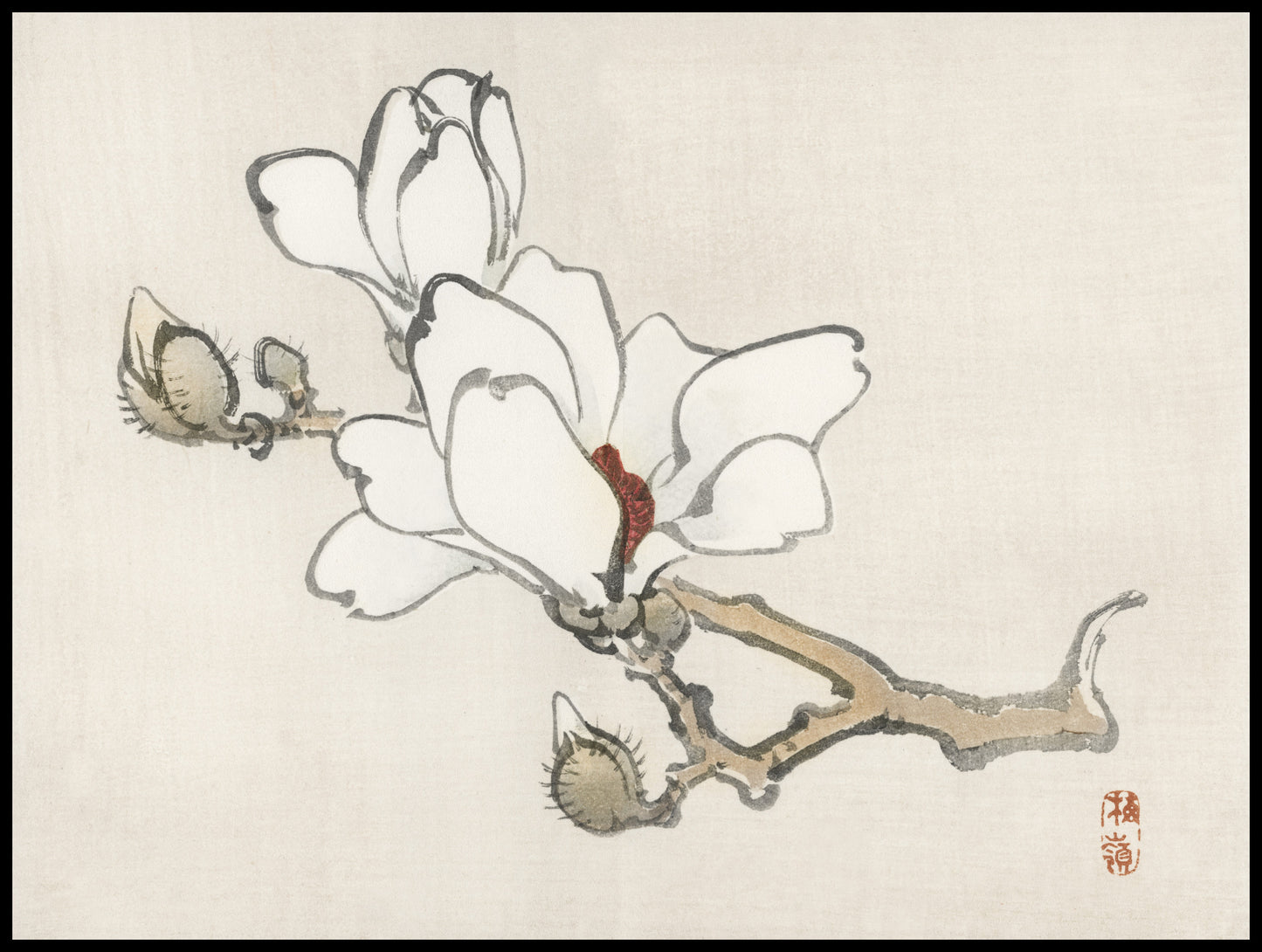 Plakat  Magnolia, Kōno Bairei Japoński Vintage do Salonu