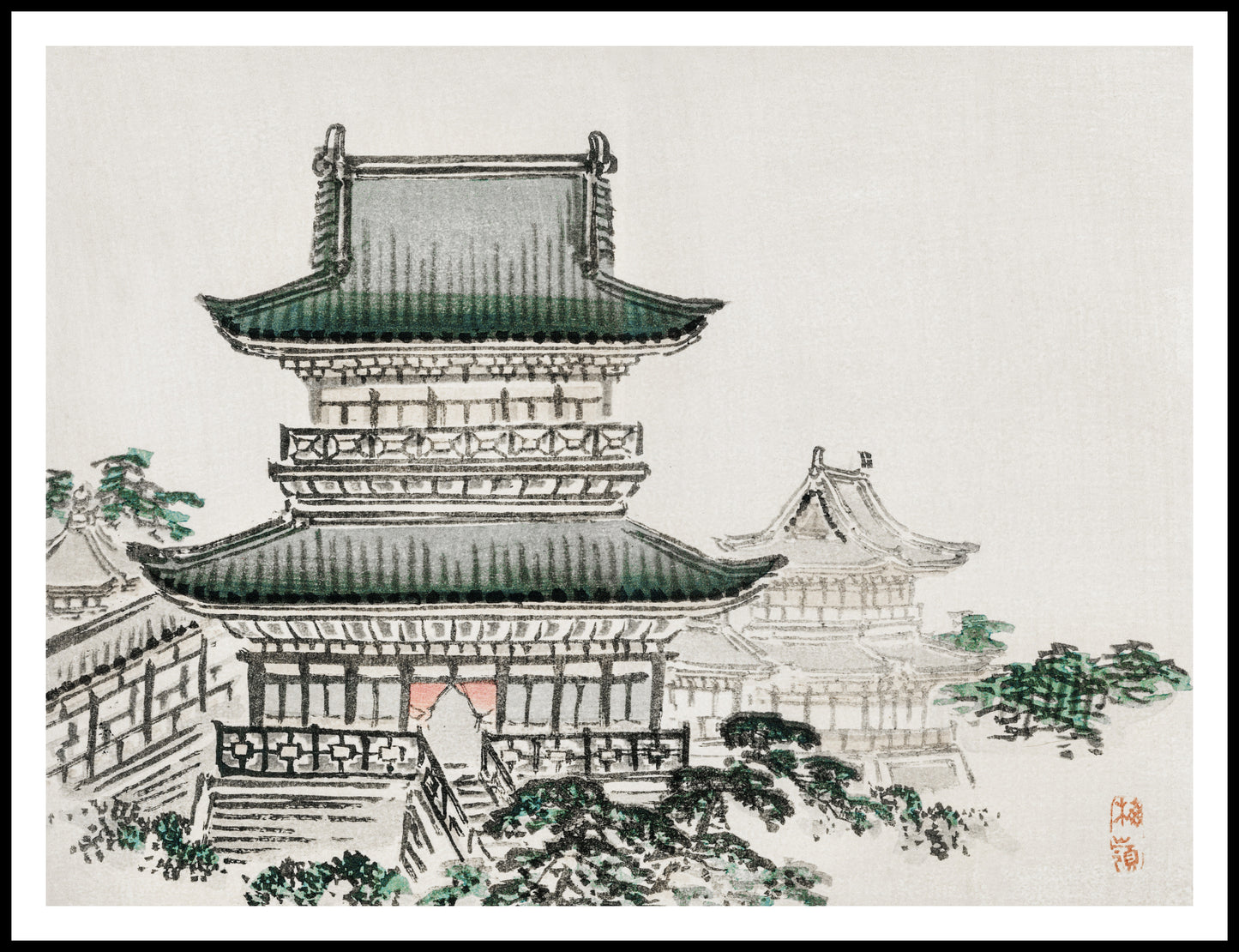 Plakat  Japanese Architecture, Bairei Japoński Vintage do Salonu