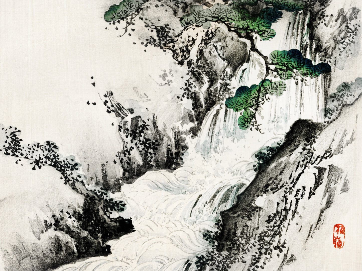 Plakat  Waterfall, Kōno Bairei Japoński Vintage do Salonu