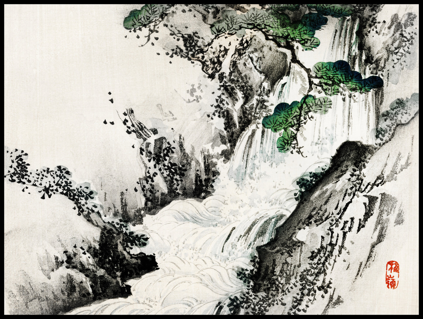 Plakat  Waterfall, Kōno Bairei Japoński Vintage do Salonu